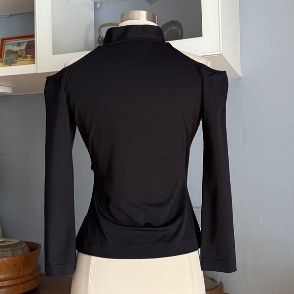 Anne Fontaine Cold Shoulder Top Size 38 Black Stretch Knit Y2K - Picture 4 of 8